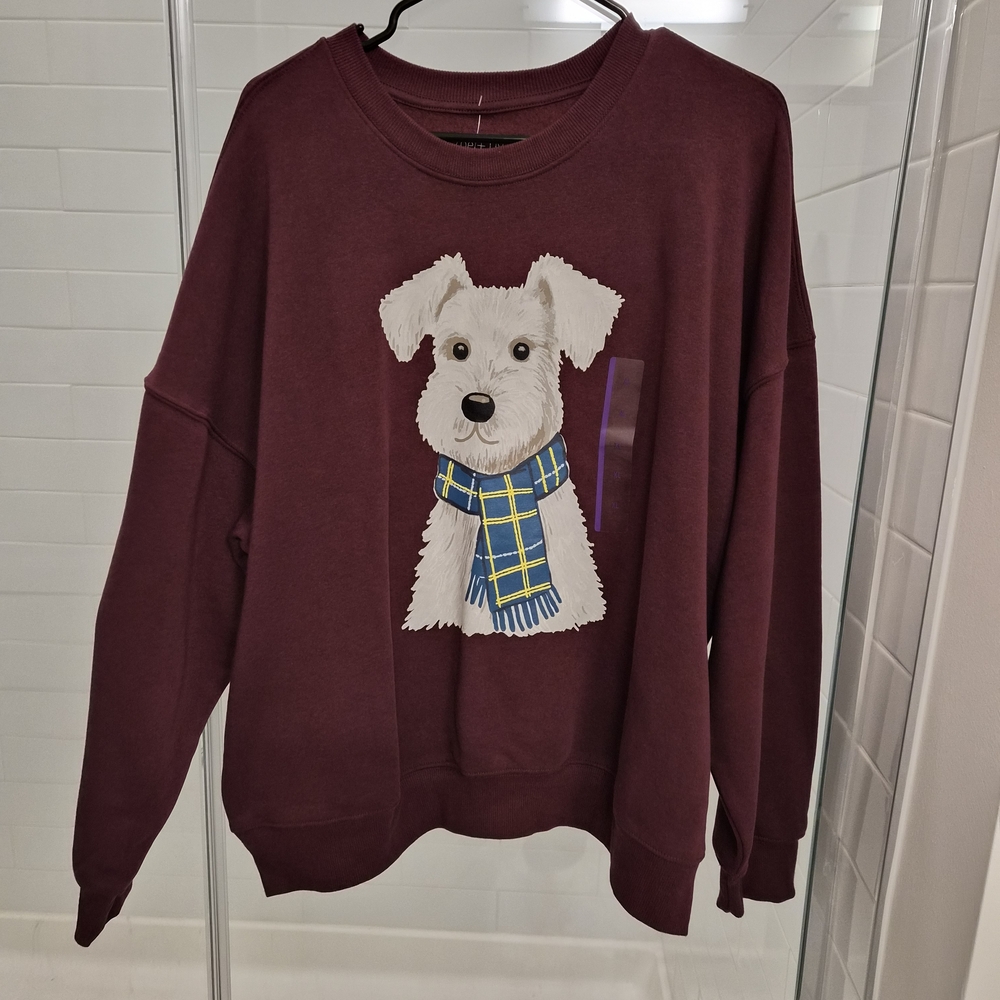 Zoe + Liv Burgundy Dog Graphic Sweatshirt